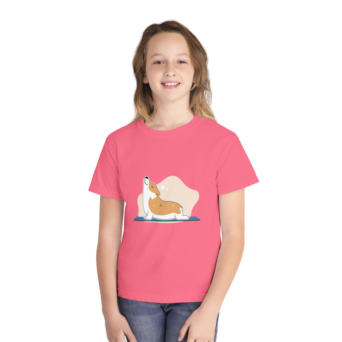 Youth Tee — Corgi Stretch Front Graphic & “Fur Health Sake” Back Logo