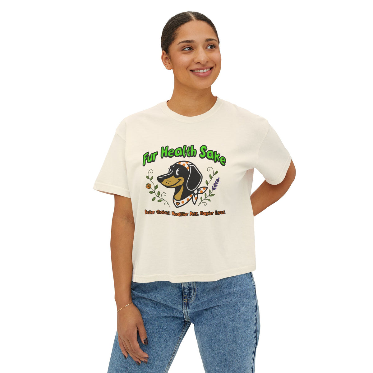 Fur Health Sake Women's Boxy Tee — Cute Dachshund Pet Wellness Shirt (Est. 2025)
