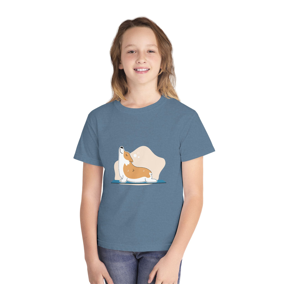 Youth Tee — Corgi Stretch Front Graphic & “Fur Health Sake” Back Logo