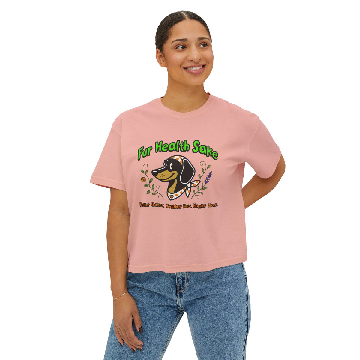 Fur Health Sake Women's Boxy Tee — Cute Dachshund Pet Wellness Shirt (Est. 2025)