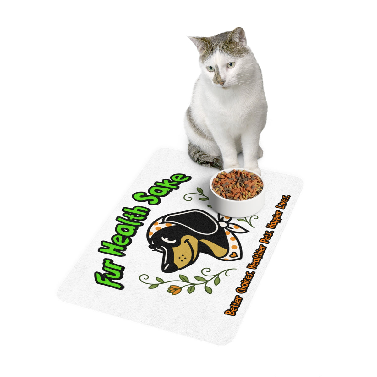 Pet Food Mat - "Fur Health Sake" Dog Feeding Mat with Cute Dachshund Design, 12x18