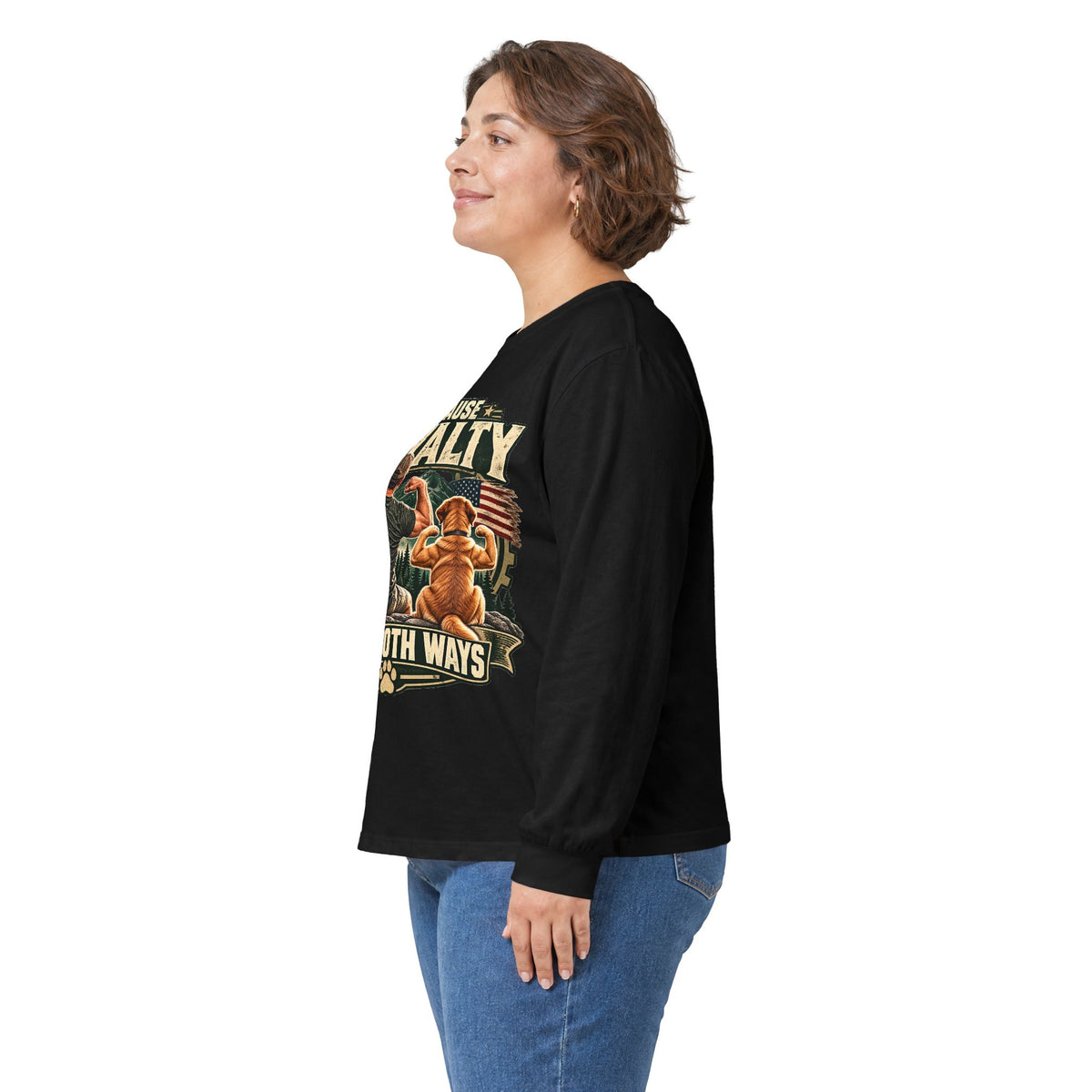 Because Loyalty Runs Both Ways Long Sleeve Tee — Veteran & Dog Lover Military Tribute Shirt