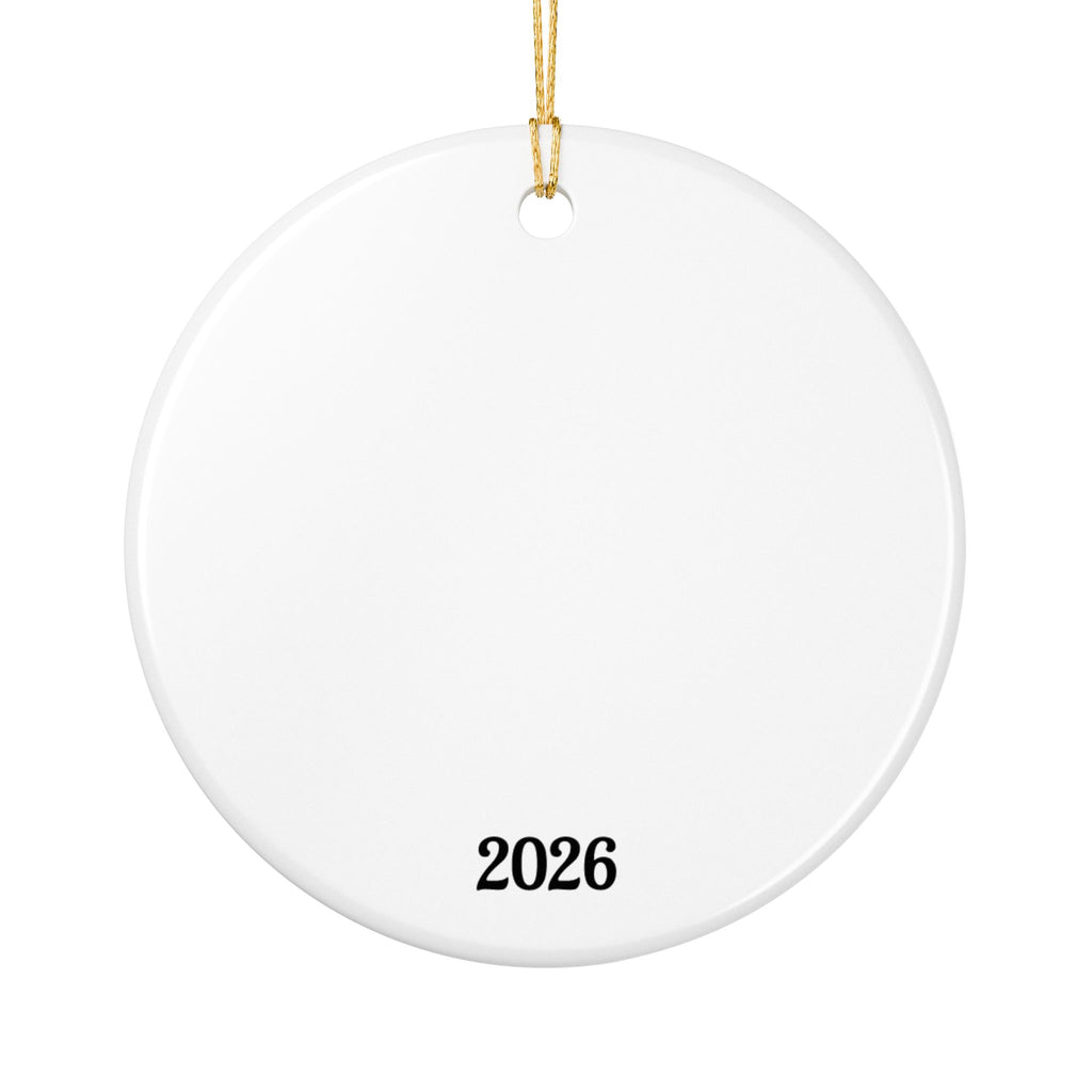 Heart Ceramic Ornament – Festive Pine & Plaid Photo Frame (Custom Year 2026)