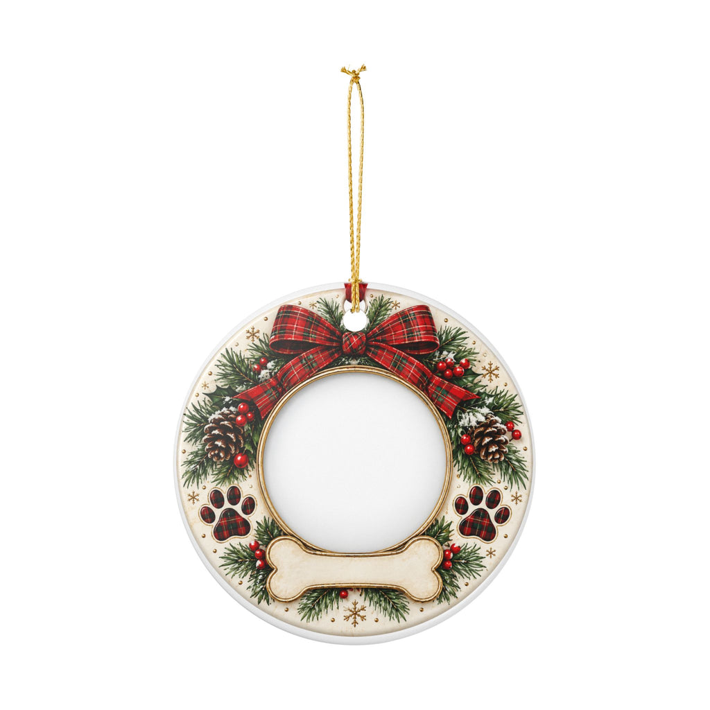 Heart Ceramic Ornament – Festive Pine & Plaid Photo Frame (Custom Year 2026)