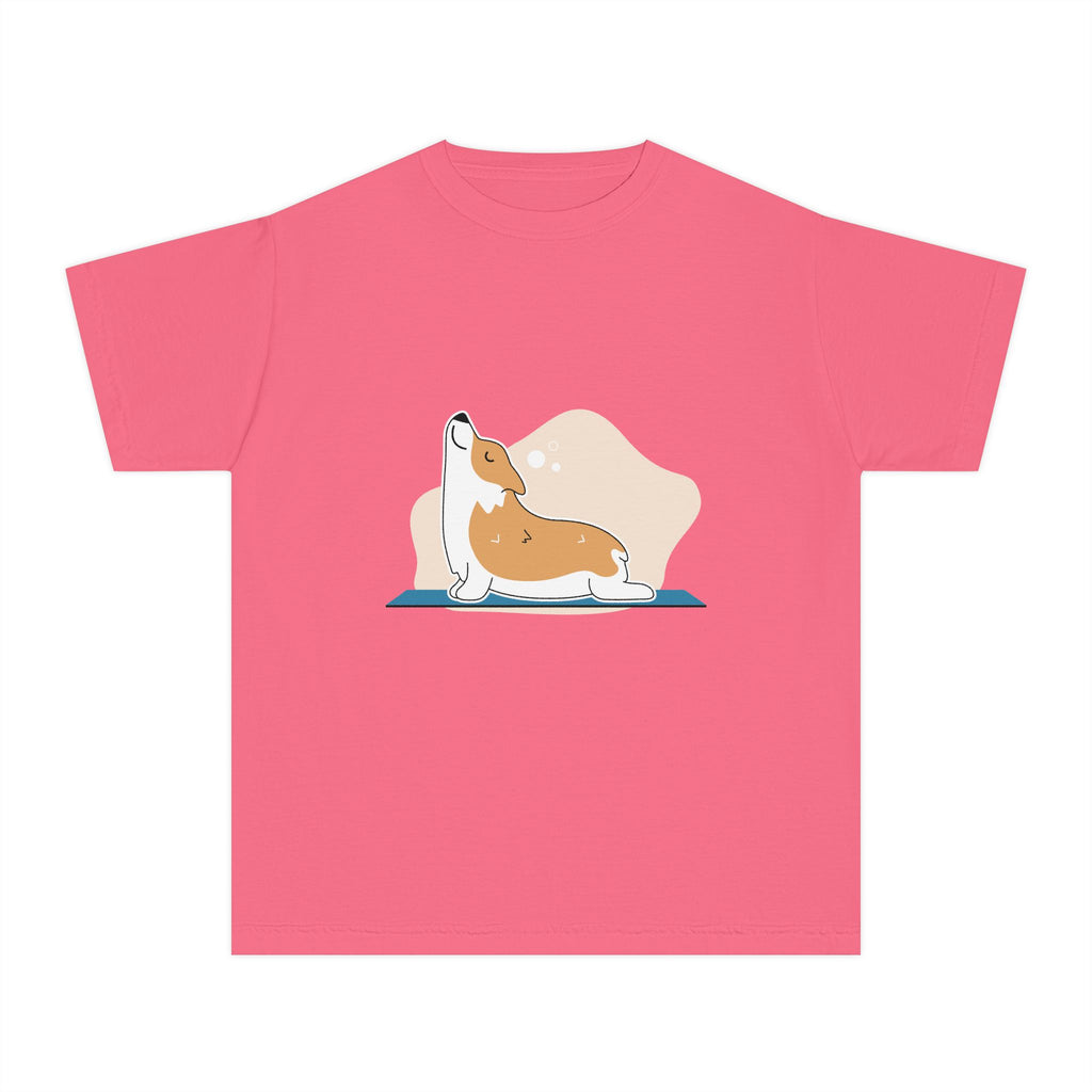 Youth Tee — Corgi Stretch Front Graphic & “Fur Health Sake” Back Logo