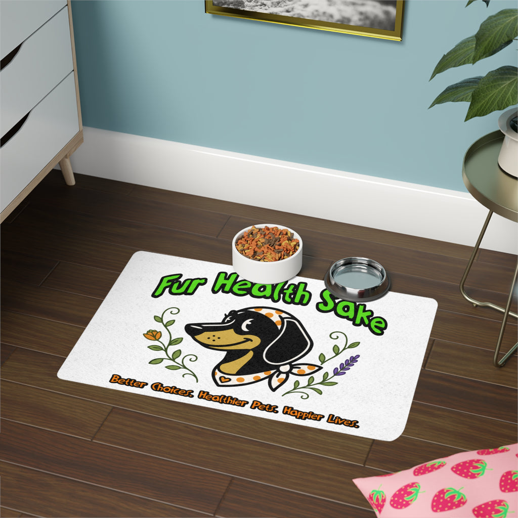 Pet Food Mat - "Fur Health Sake" Dog Feeding Mat with Cute Dachshund Design, 12x18
