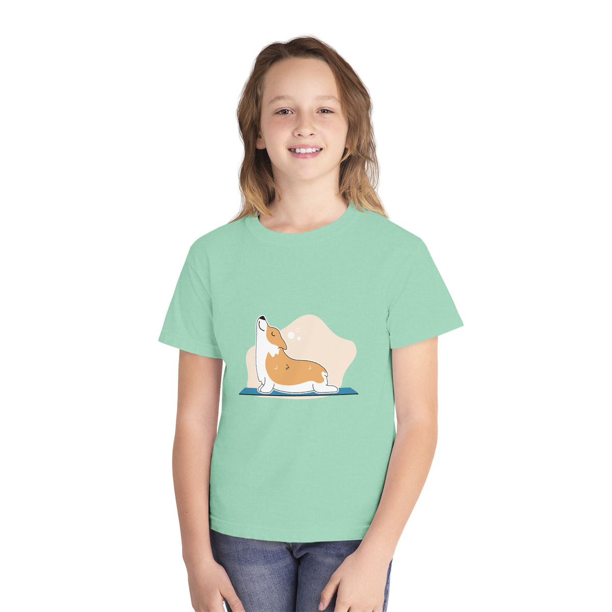 Youth Tee — Corgi Stretch Front Graphic & “Fur Health Sake” Back Logo