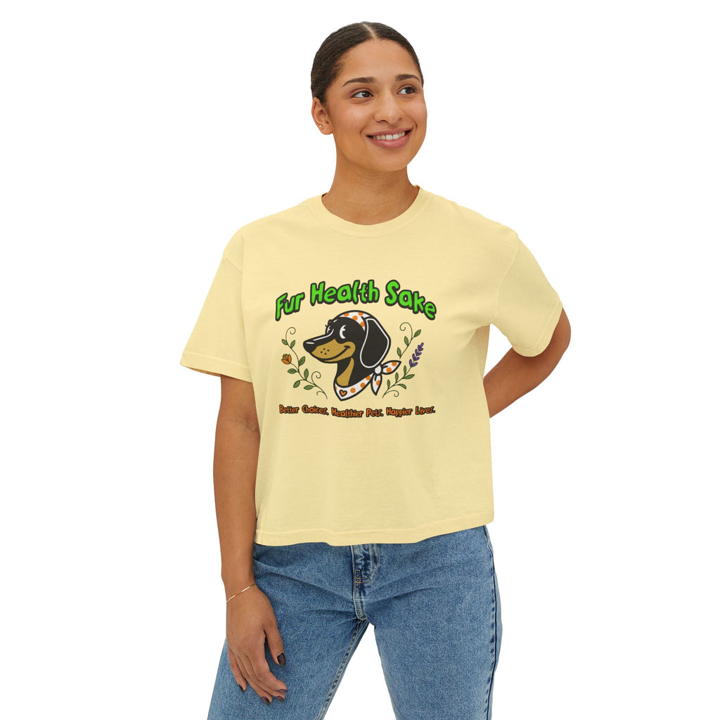 Fur Health Sake Women's Boxy Tee — Cute Dachshund Pet Wellness Shirt (Est. 2025)