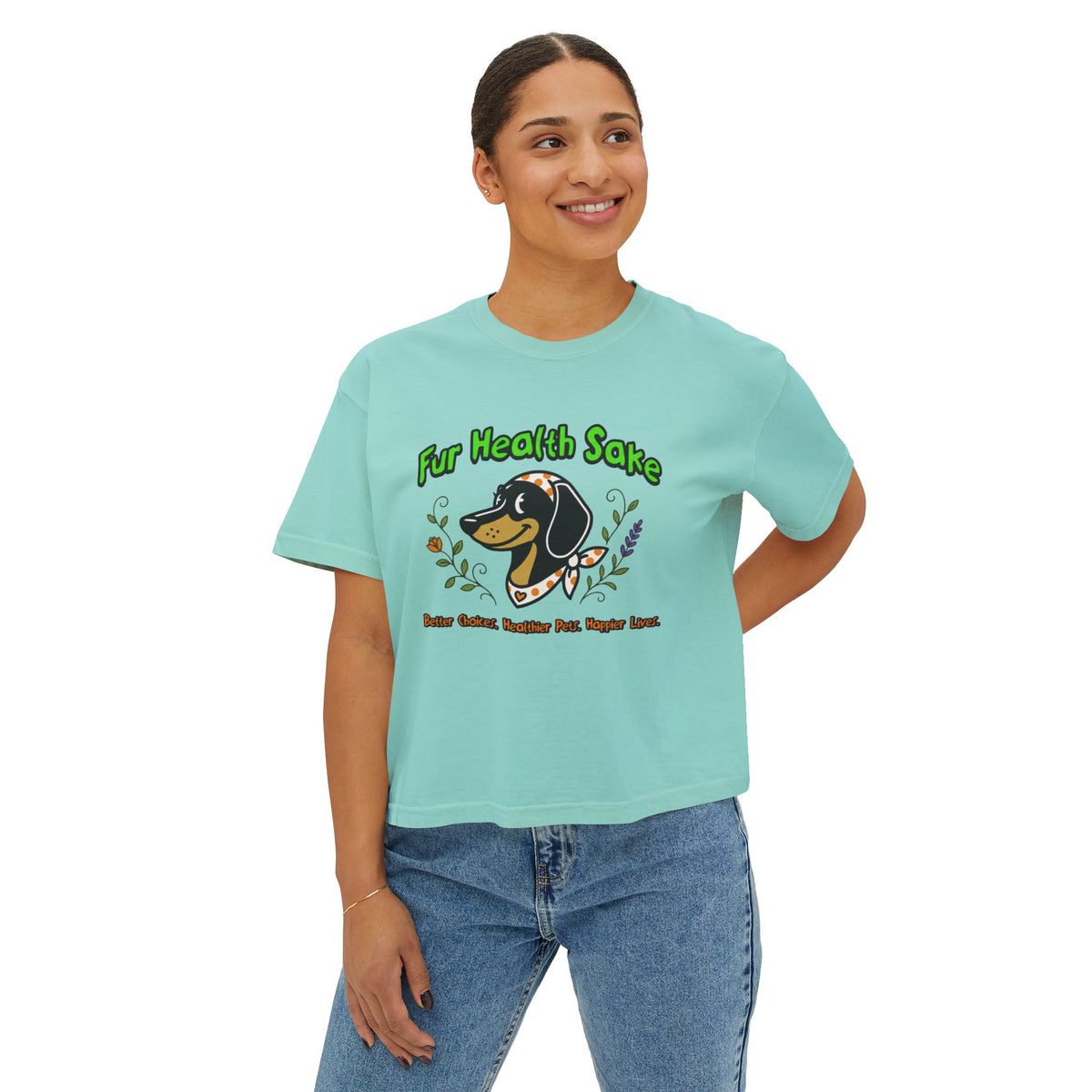 Fur Health Sake Women's Boxy Tee — Cute Dachshund Pet Wellness Shirt (Est. 2025)